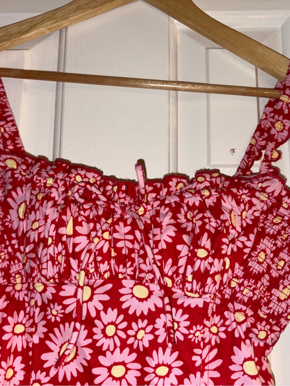 Red Floral Tie-Front Sundress with Pink Daisies by Free People